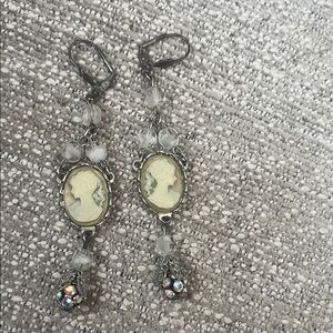 Elegant Silver and Cream Cameo Earrings
